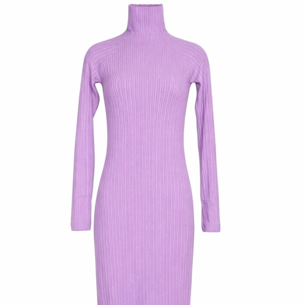 Enza Costa Ribbed Modal Turtleneck Midi Dress M Side Slit